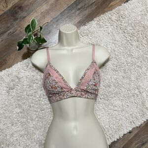 Aerie Size Large Cottagecore Feminine Floral Lace Triangle Wireless Bralette